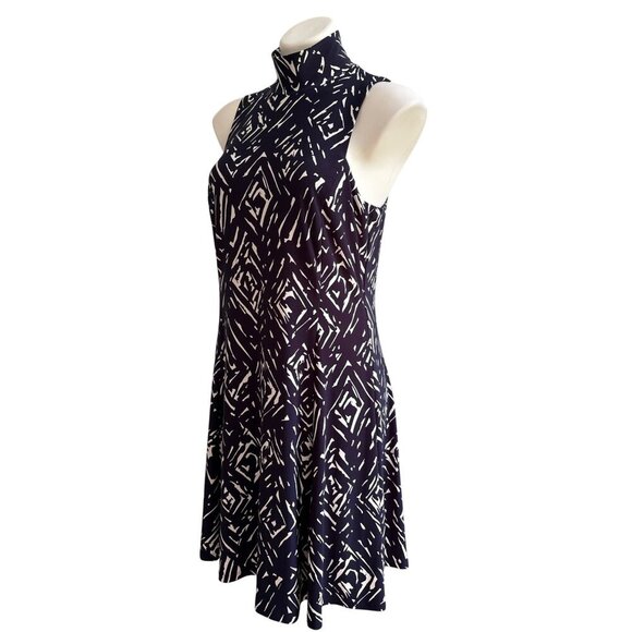 Lauren Ralph Lauren Geometric Print High-Neck A-Line Dress, Navy/White Size 10 - Picture 8 of 10